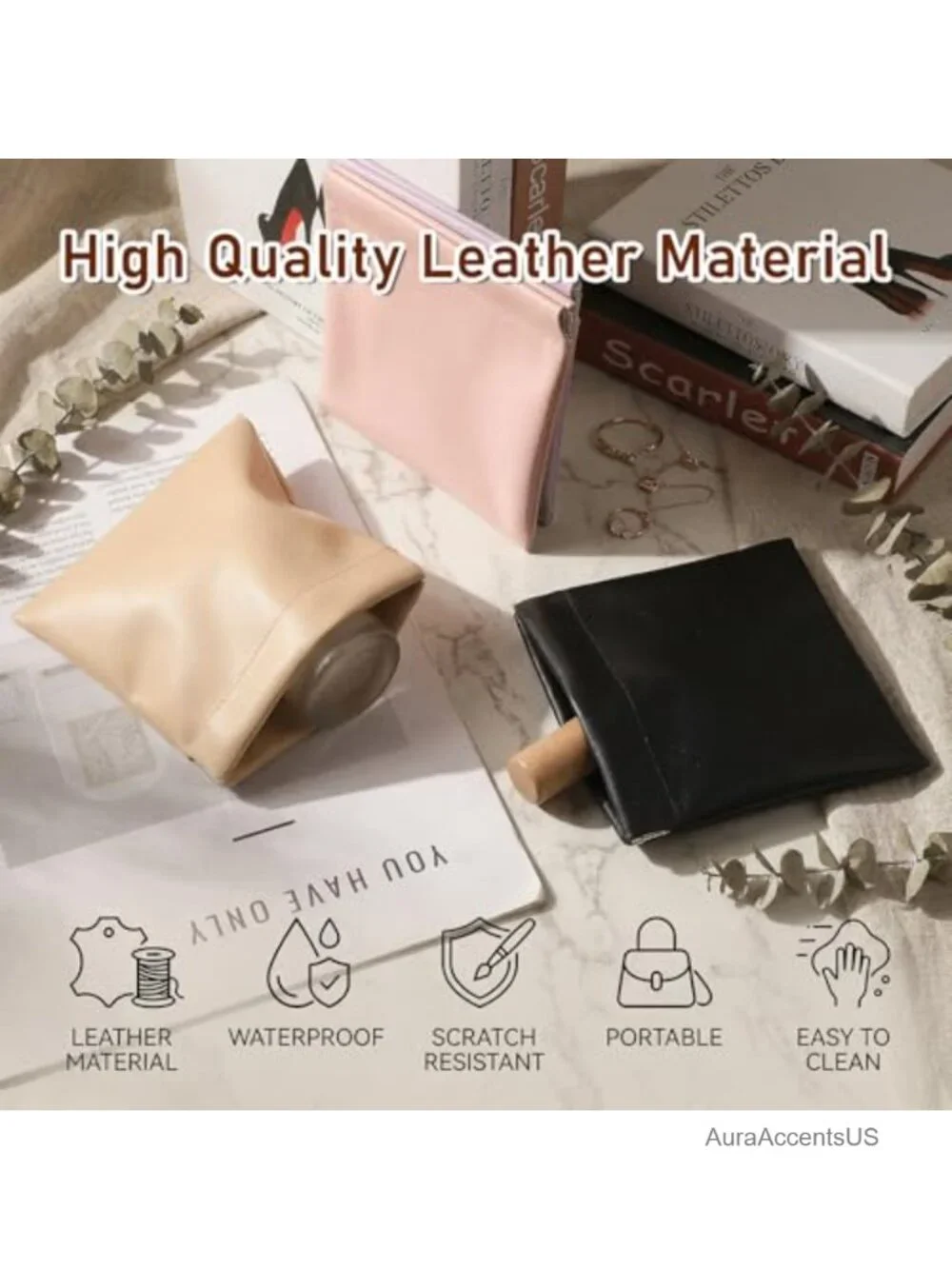 Set of 4 PU Leather Snap Closure Pouch Organizer Makeup Bags